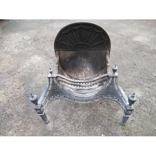 74a - An Adams style fire grate, with out swept legs, with  urn mounted finials, width 24ins, height 35ins