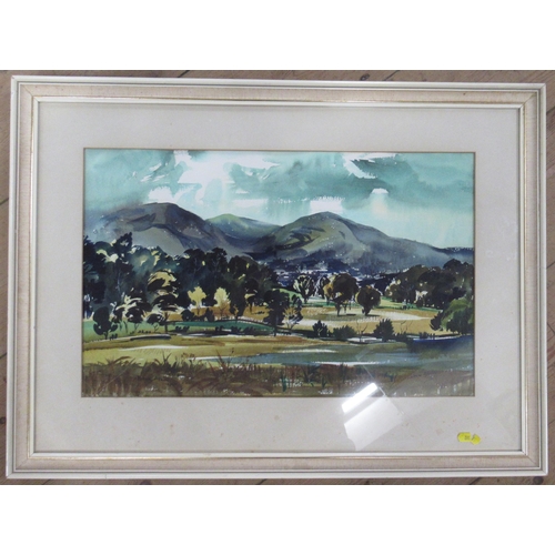 100 - Peter Atkin, watercolour, The Malverns From Above Croome Court, 12.5ins x 20ins, together with Vivie... 