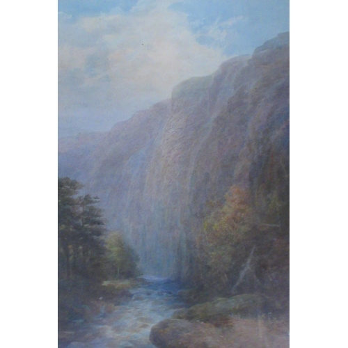 103 - Fisher, watercolour, river with mountains beyond, 21oins x 14ins