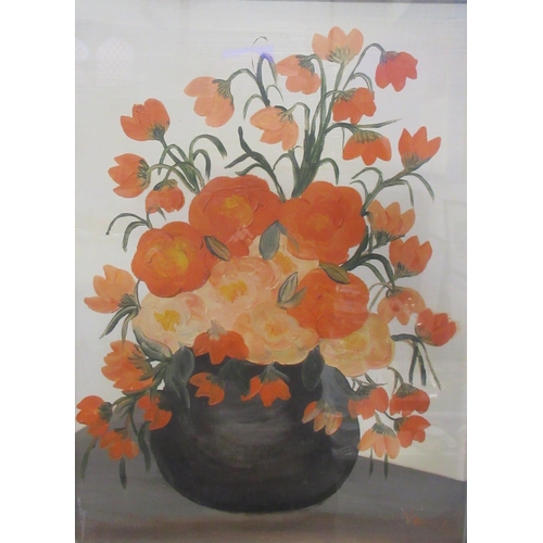 106 - Xaui ??, pair of Spanish school oil on canvas, still lives of flowers in a vase, 15ins x 11ins