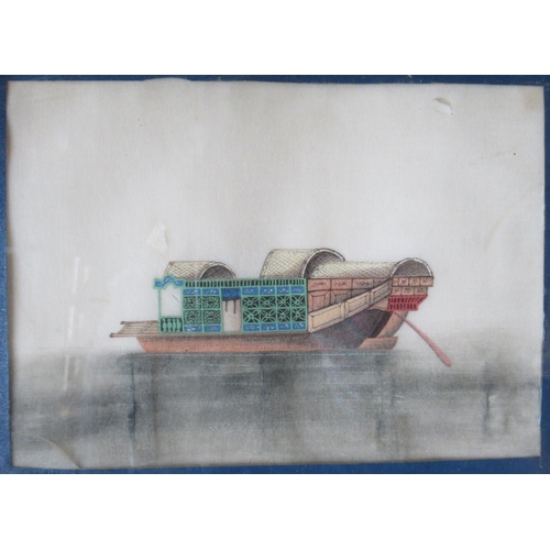 113 - A Chinese watercolour on rice paper, junk boat