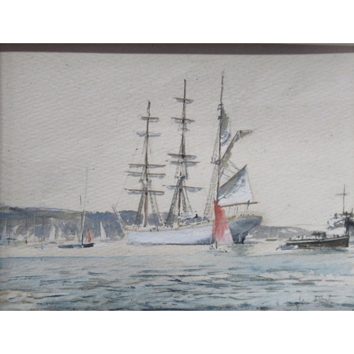 121 - John Alford, watercolour, Tall Ships Race, Mooring at Falmouth, 6.25ins x 9ins