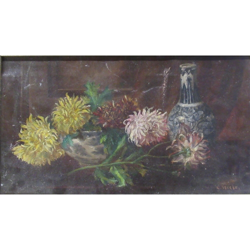 122 - E Steele, oil on canvas, still life, 9.5ins x 17ins