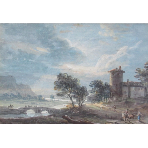 124 - Attributed to Paul Sanby, three watercolours, Continental landscapes, approx. 3ins x 4ins