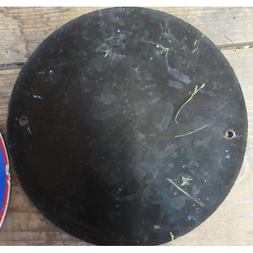 135 - Two circular enamel plaques, Esso Fuel Oil and Gulf Gasoline