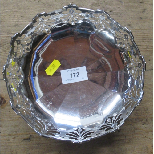 172 - A silver dish, with pierced edge, raised on four legs, weight 9oz