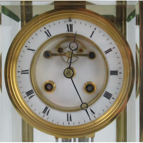 192 - A French four glass mantel clock, the striking movement marked R & C, with mercury filled pendulum, ... 