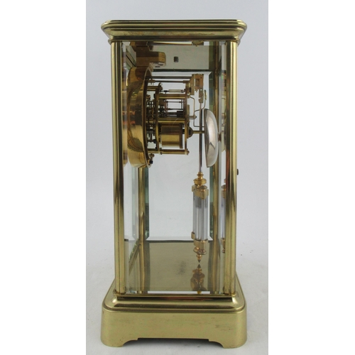 192 - A French four glass mantel clock, the striking movement marked R & C, with mercury filled pendulum, ... 