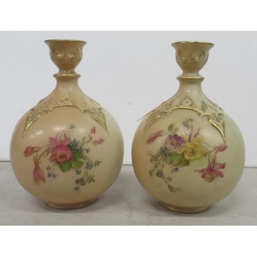 249 - Two Royal Worcester blush ivory vases, decorated with floral sprays, shape number H126, height 5.5in... 