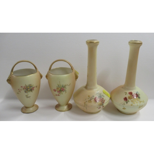 256 - A pair of Royal Worcester blush ivory vases, decorated with floral sprays, shape number 1531, height... 