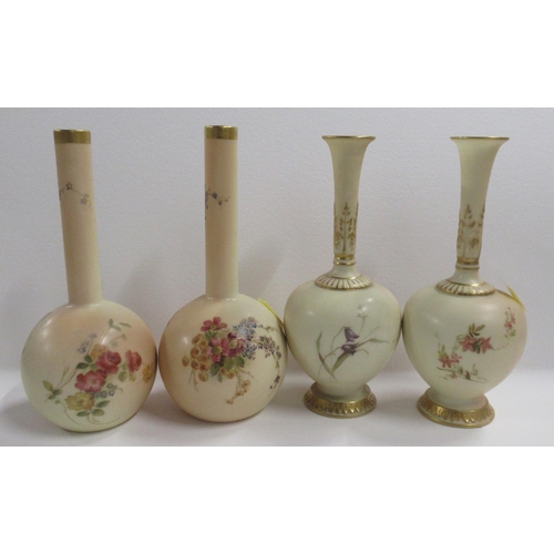 257 - A pair of Royal Worcester blush ivory vases, decorated with floral sprays, shape number 1215, height... 