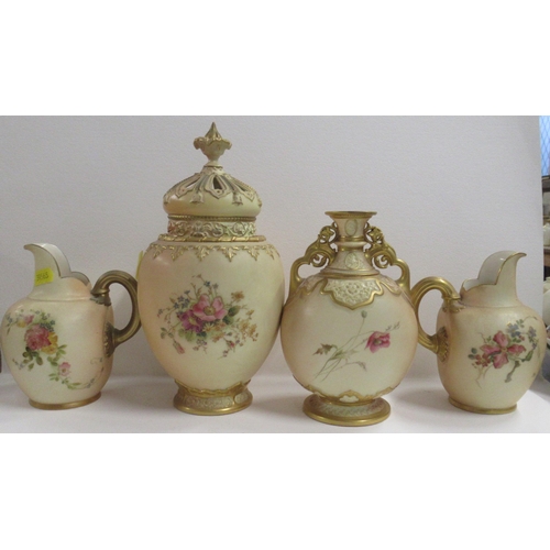 261 - A collection of Royal Worcester blush ivory, to include two flat back jugs, a covered vase and anoth... 