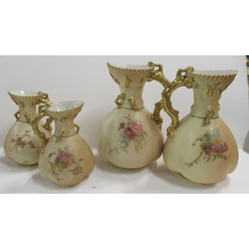 262 - A pair of Royal Worcester blush ivory coral vases, decorated with floral sprays, shape number 1507, ... 