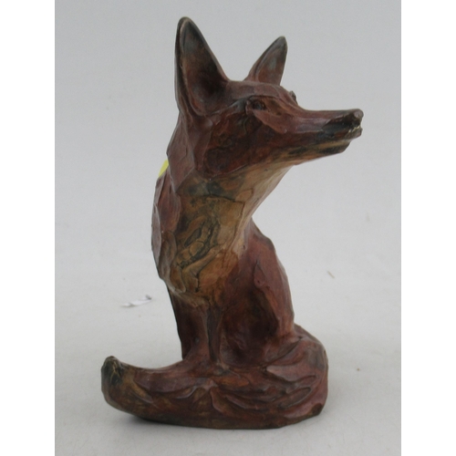 313 - Michael Storey, two painted bronze models, of a seated fox, height 5.25ins and two hares, height 4in... 