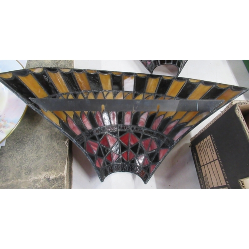 373 - Two fan shaped stained glass light shades