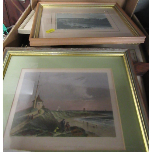 403 - A collection of antique prints together with an antique road map of the three counties