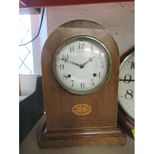 58 - An Edwardian mantle clock, with inlaid decoration and a wall clock