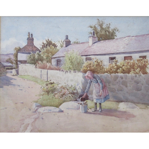 67 - An English School watercolour, girl filling a bucket