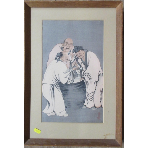 98 - A Japanese print, The Vinegar Tasters, 14.5ins x 8.75ins