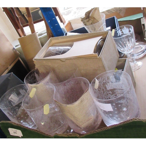 60 - A box of glassware including commemorative goblets