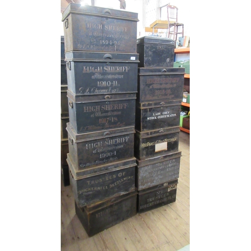 36 - 12 vintage and antique deed boxes, 1890's onwards