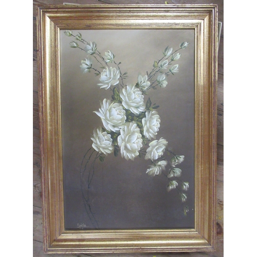 522 - Spigle, oil on canvas, still life study of flowers, 30ins x 20ins, together with Winifred Turner, oi... 