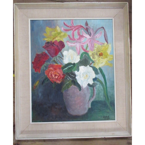 522 - Spigle, oil on canvas, still life study of flowers, 30ins x 20ins, together with Winifred Turner, oi... 