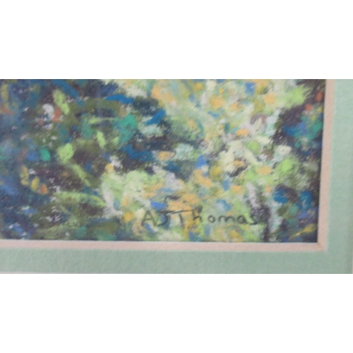 70C - A J Thomas, five pastels, landscapes with buildings or sheep