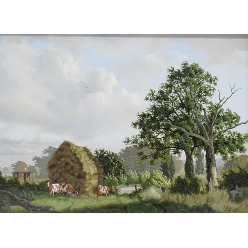 128 - Daniel Van der Putten, oil on board, Windy Day at Caldecote, 12.5ins x 17.5ins