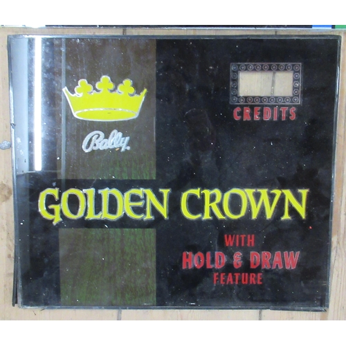 133 - Two glass fruit machine panels, Bally Rainbow 15.5ins x 18ins and Bally Golden Crown 12ins x 14ins