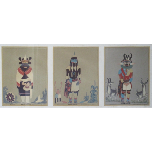 158 - A pair of Bruce Timeche prints, of Aztec figures, together with a study of chickens