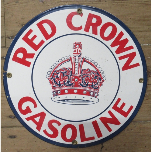 160 - Two circular enamelled signs, Champion Spark Plugs and Red Crown Gasoline, diameter 6ins and 12ins