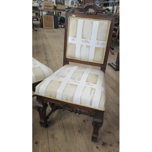 18 - A set of four 19th century Gillows oak an upholstered dining chairs, with carved decoration