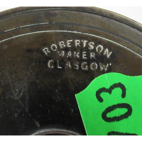 215 - A Charles Farlow brass fishing reel, spool diameter 2.5ins, together with a Robertson Glasgow brass ... 