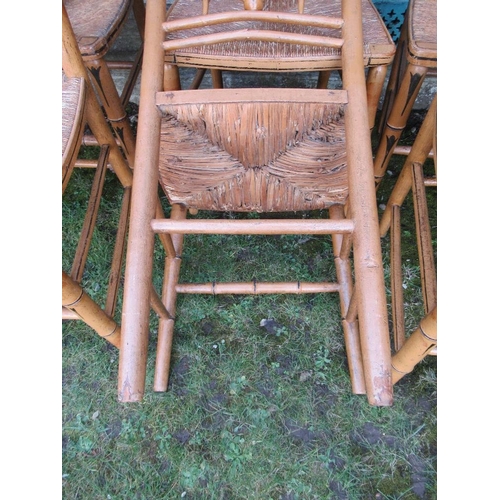 45 - A set of six rush seated chairs 3 of which have floral painted decoration