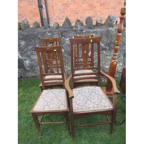 49 - A set of four Art and Crafts style  dining chairs (3+1) together with a standard lamp, box, trunk an... 