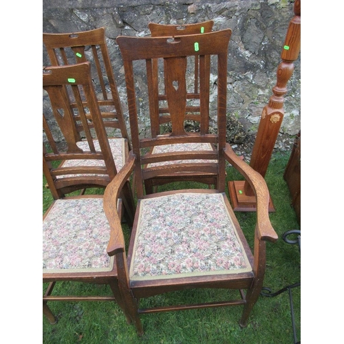 49 - A set of four Art and Crafts style  dining chairs (3+1) together with a standard lamp, box, trunk an... 