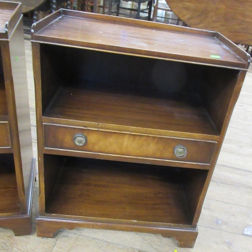 61 - A pair of reproduction mahogany bedside cabinets, 20ins x 12ins, height 26.5ins, together with a mah... 