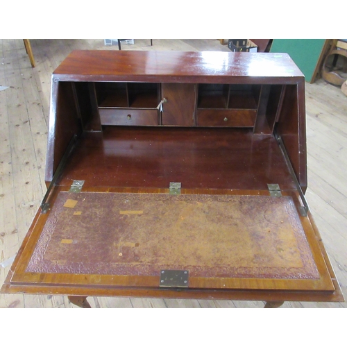 64 - A mahogany fall flap bureau, with fitted interior, over three long drawers, to cabriole legs, width ... 