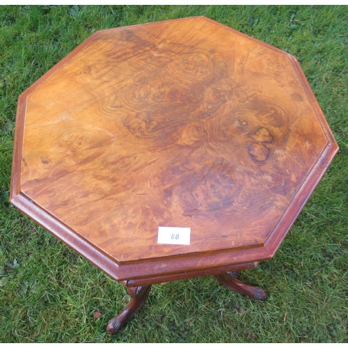 88 - A walnut octagonal sewing table, depth 19ins, height 31ins