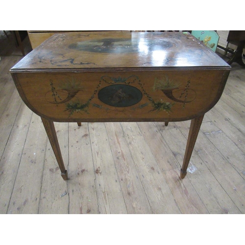 89 - A 19th century Sheraton satin wood Pembroke table with painted decoration, width 33ins, height 29ins