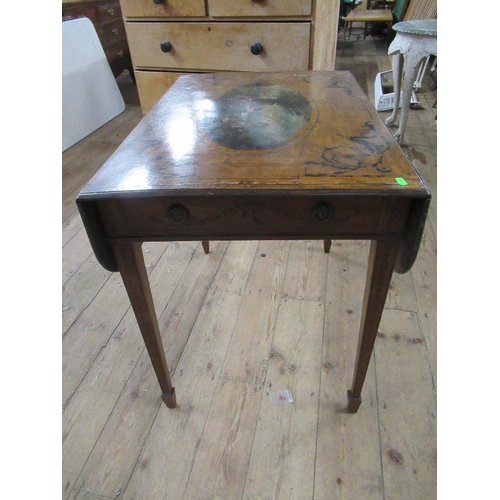 89 - A 19th century Sheraton satin wood Pembroke table with painted decoration, width 33ins, height 29ins