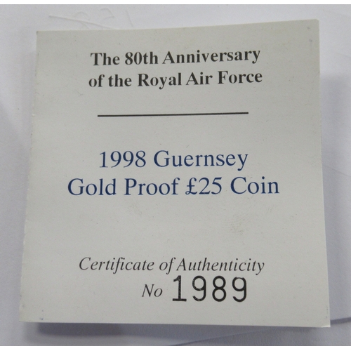 294 - A  1988 Guernsey gold proof £25 coin, 80th anniversary of R.A.F