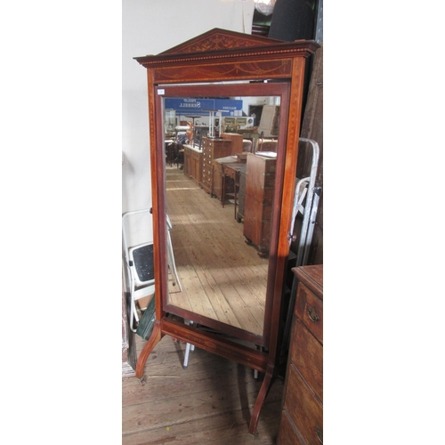 17 - An Antique oak and inlaid mahogany cheval mirror, height 71ins, width 33ins