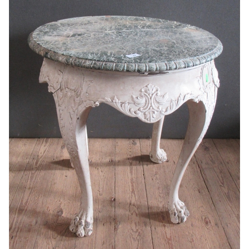 22 - An Antique marble top occasional table, the broken marble top over a painted base, raised on four ca... 