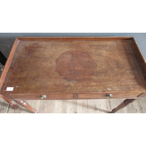 39 - A 19th century mahogany washstand, fitted with two frieze drawers, on turned legs, 37ins x 18ins, he... 