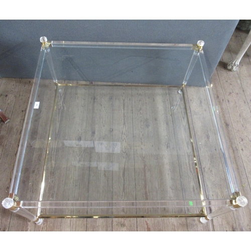 58 - A glass top square coffee table, width 36ins, height 18ins