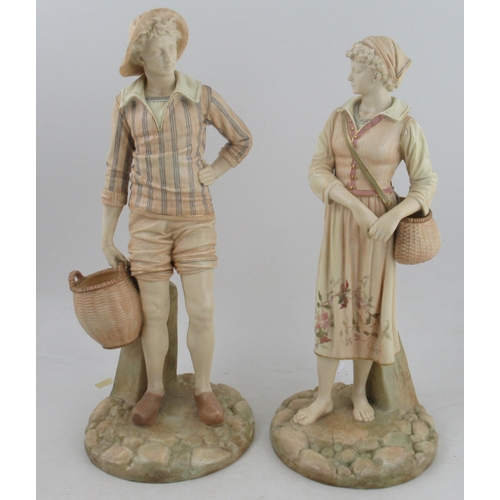 595 - A pair of Royal Worcester figures, fisher boy and girl figures, model number 1202, height 18ins