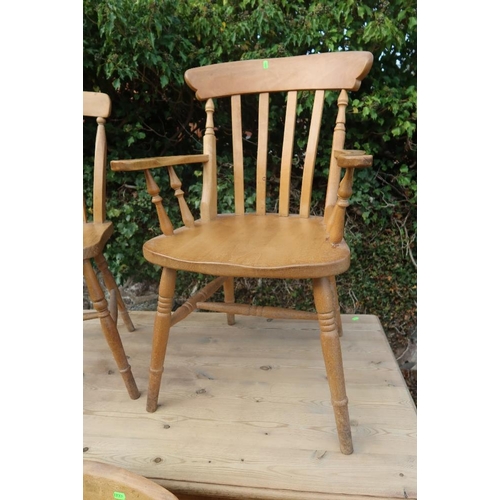 55 - A pine kitchen table , 54ins x 29ins, height 30ins together with 4 kitchen chairs, a trolley and a s... 