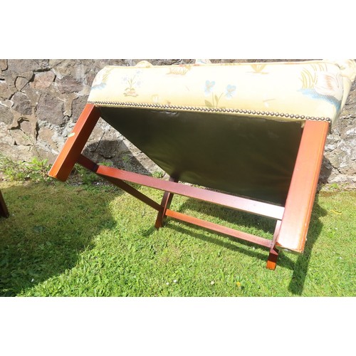 1 - A pair of wing back arm chairs with upholstered decoration with birds TRADE ONLY